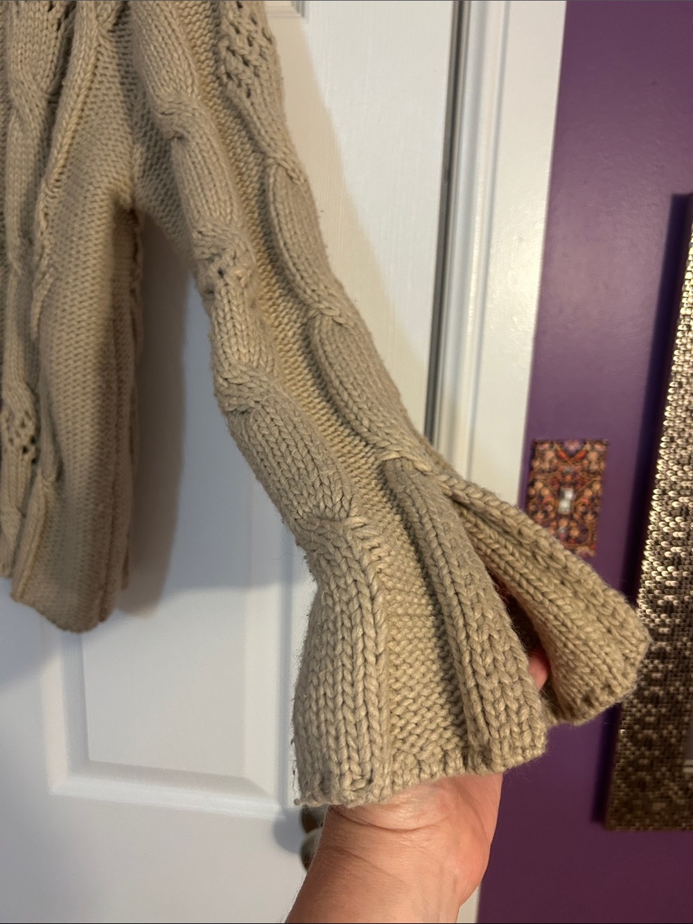 Zara Size Medium Taupe Cable Knit Turtleneck Sweater - Picture 5 of 8
